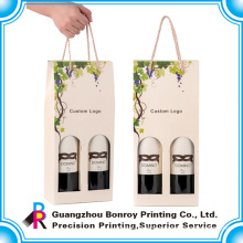 Recyclable Paper Wine bottle gift box with handle factory wholesale